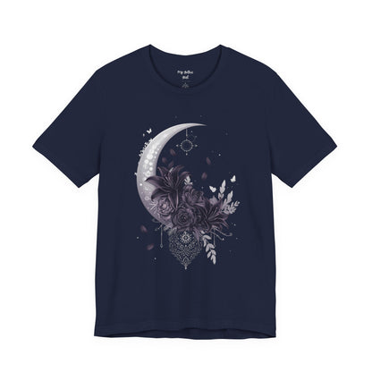 “Moonlit Bouquet & Sacred Soft Goth Symbol” Moonlit Bouquet Unisex Tee - Soft Goth Symbol Floral Design