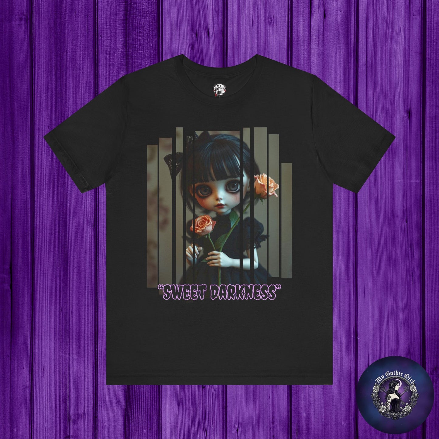 “Sweet Darkness” — Kawaii-style Gothic doll Graphic T-Shirt – Alt Aesthetic Poetic Goth Street-wear