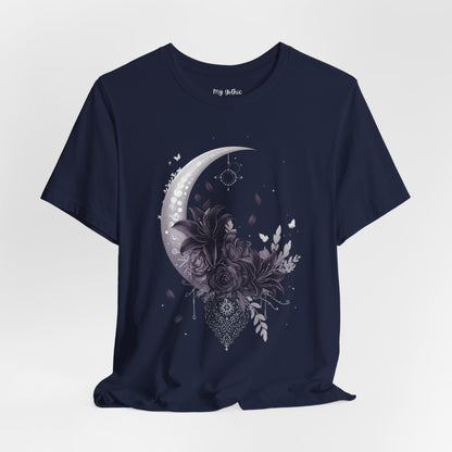 “Moonlit Bouquet & Sacred Soft Goth Symbol” Moonlit Bouquet Unisex Tee - Soft Goth Symbol Floral Design