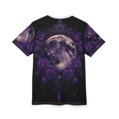Purple Moon & Roses Tee — Gothic Floral Moonlight All-Over Print Shirt