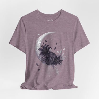 “Moonlit Bouquet & Sacred Soft Goth Symbol” Moonlit Bouquet Unisex Tee - Soft Goth Symbol Floral Design