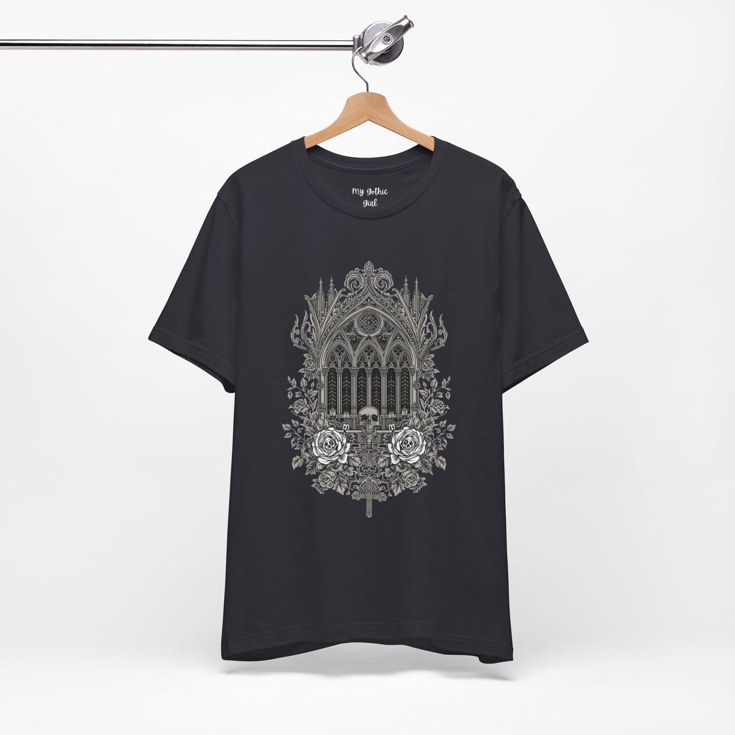 Gothic Cathedral Floral Tee — Intricate Rose Window Graphic T-Shirt