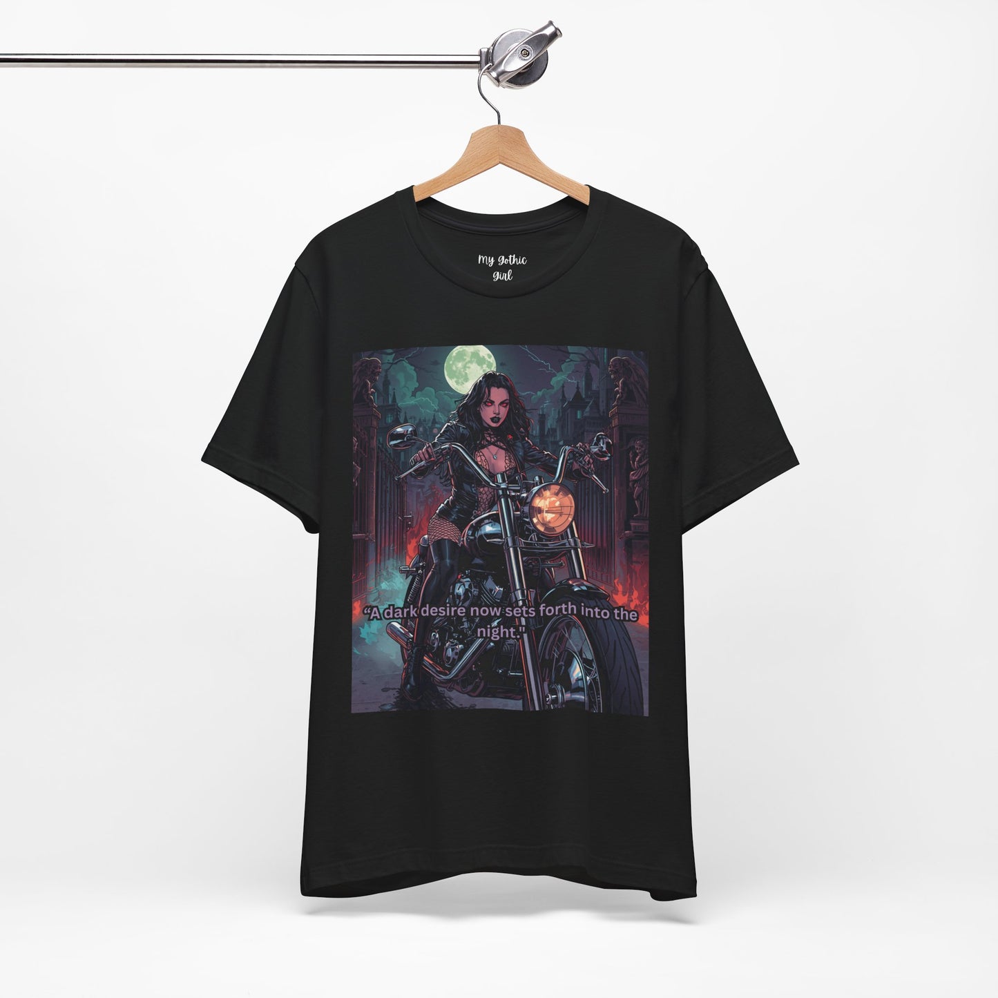 Dark Rider Motorcycle T-Shirt — "A dark desire now sets forth into the night" Gothic Tee
