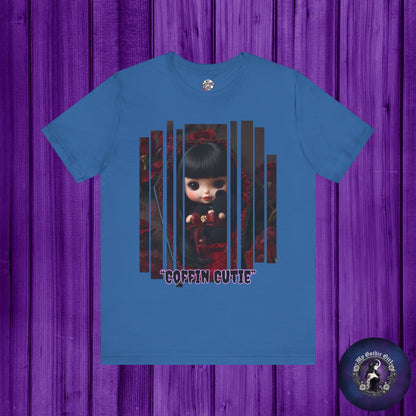 “Coffin Cutie” — cute Gothic doll peeking out from a small coffin Graphic T-Shirt – Alt Aesthetic Poetic Goth Street-wear