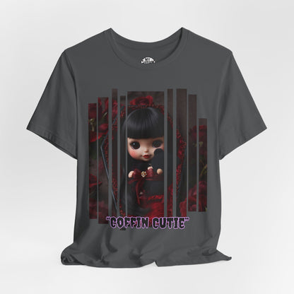 “Coffin Cutie” — cute Gothic doll peeking out from a small coffin Graphic T-Shirt – Alt Aesthetic Poetic Goth Street-wear