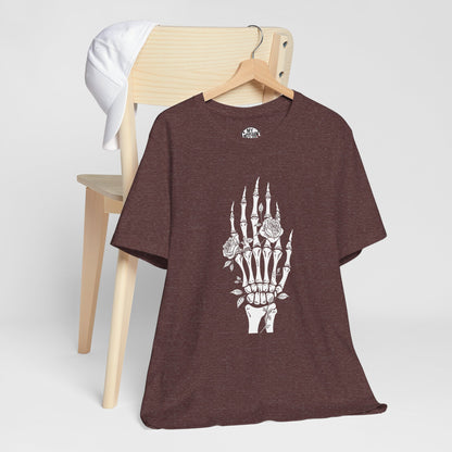 White Roses and Skeleton Hand  Gothic Graphic T-Shirt – Alt Aesthetic Poetic Goth Streetwear