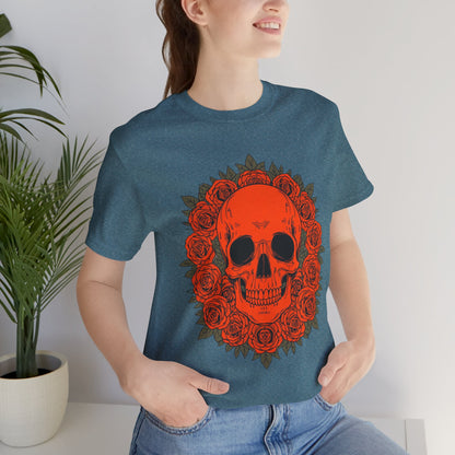 "ORANGE SKULL & ROSES"  Gothic Graphic T-Shirt – Alt Aesthetic Poetic Goth Streetwear