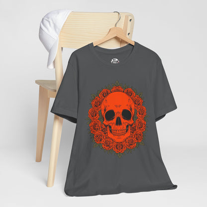 "ORANGE SKULL & ROSES"  Gothic Graphic T-Shirt – Alt Aesthetic Poetic Goth Streetwear