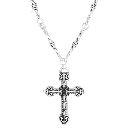 Unisex Gothic Barbed Wire Chain Necklace - Punk Antique Silver Color Cross Pendant Choker Necklaces Accessories Jewelry Gift for Women Men