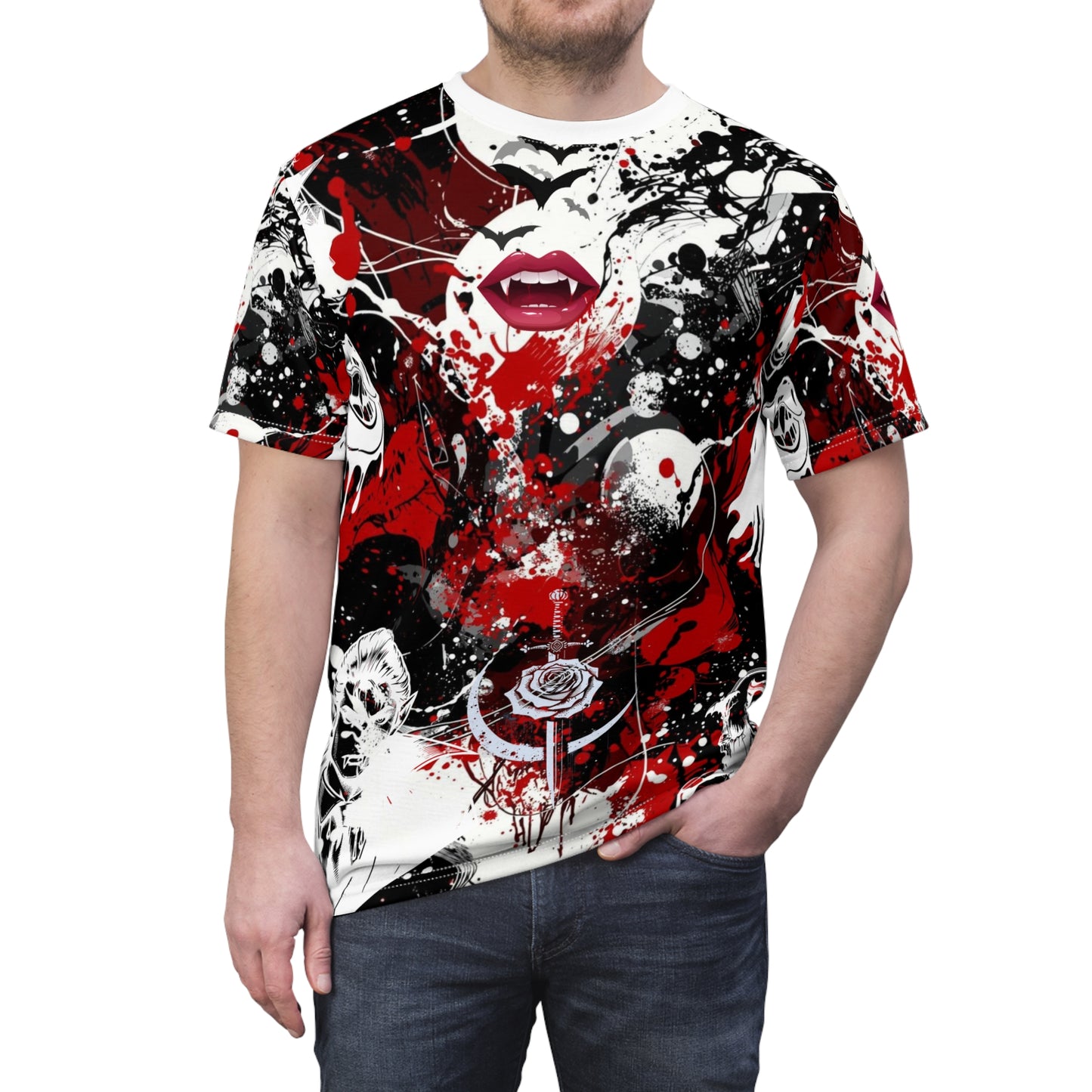 Kiss of the Vampire Gothic Graphic T-Shirt – Dark Romance All Over Print Vampire Shirt | My Gothic Girl