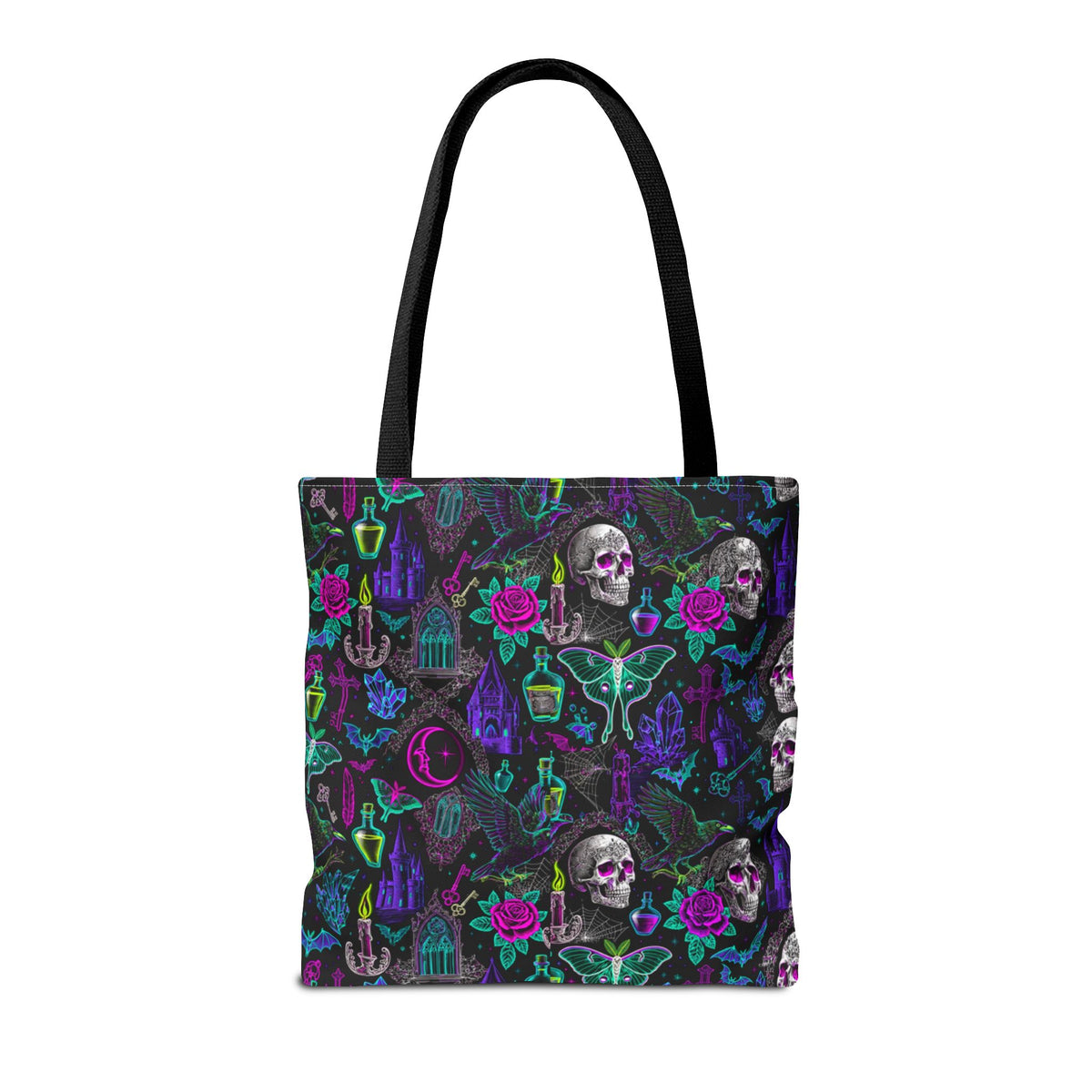 Neon Gothic Skulls & Ravens Tote Bag