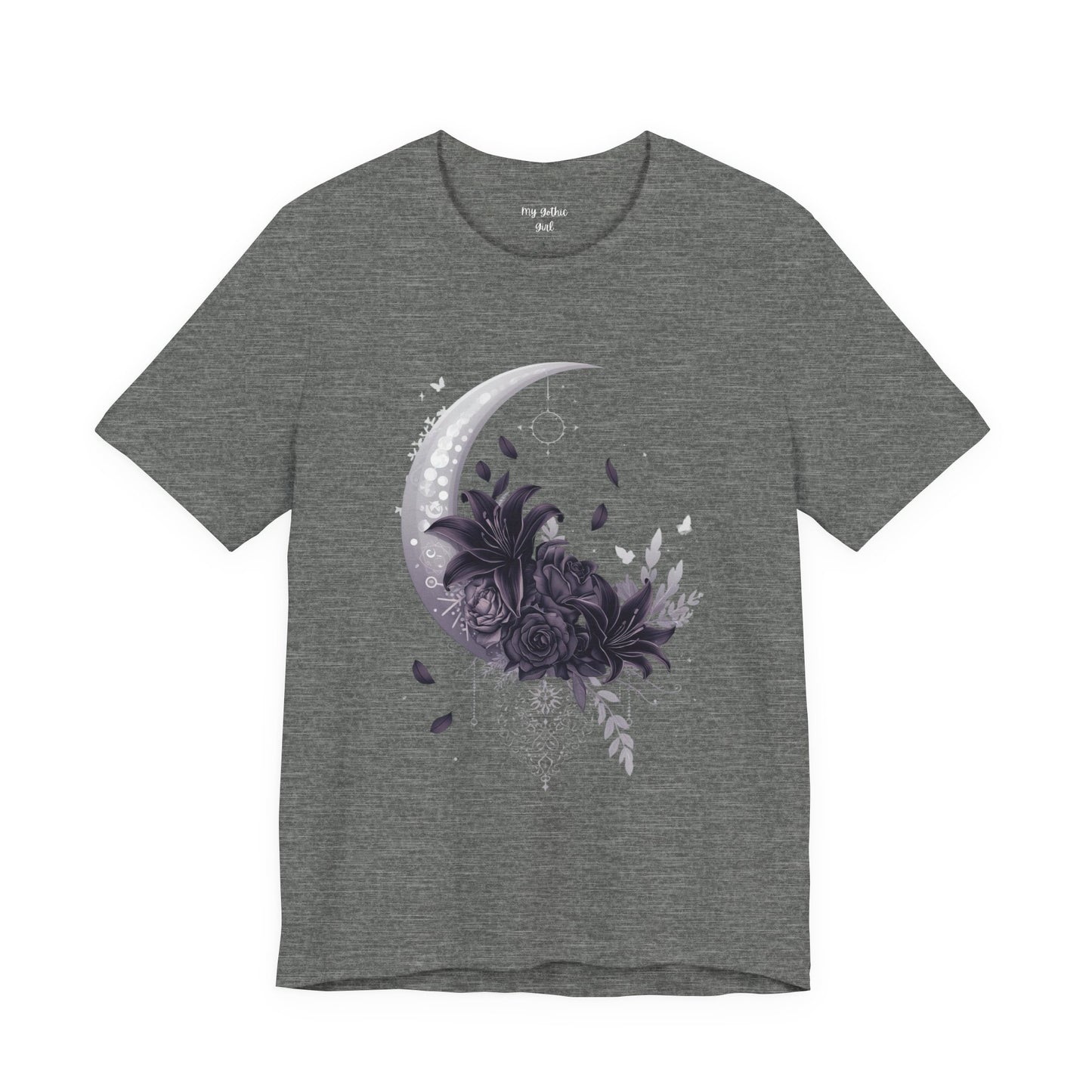 “Moonlit Bouquet & Sacred Soft Goth Symbol” Moonlit Bouquet Unisex Tee - Soft Goth Symbol Floral Design