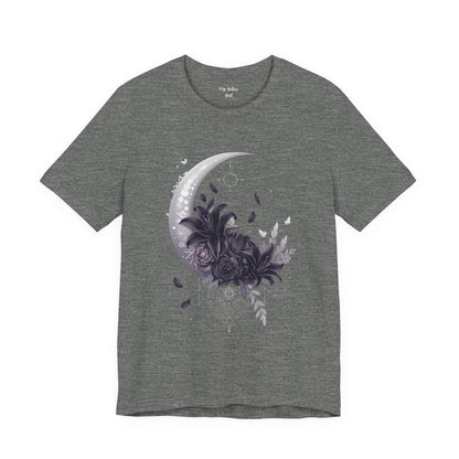 “Moonlit Bouquet & Sacred Soft Goth Symbol” Moonlit Bouquet Unisex Tee - Soft Goth Symbol Floral Design