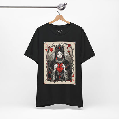Queen of Hearts Playing Card T-Shirt — Gothic Rose Broken Heart Graphic Tee