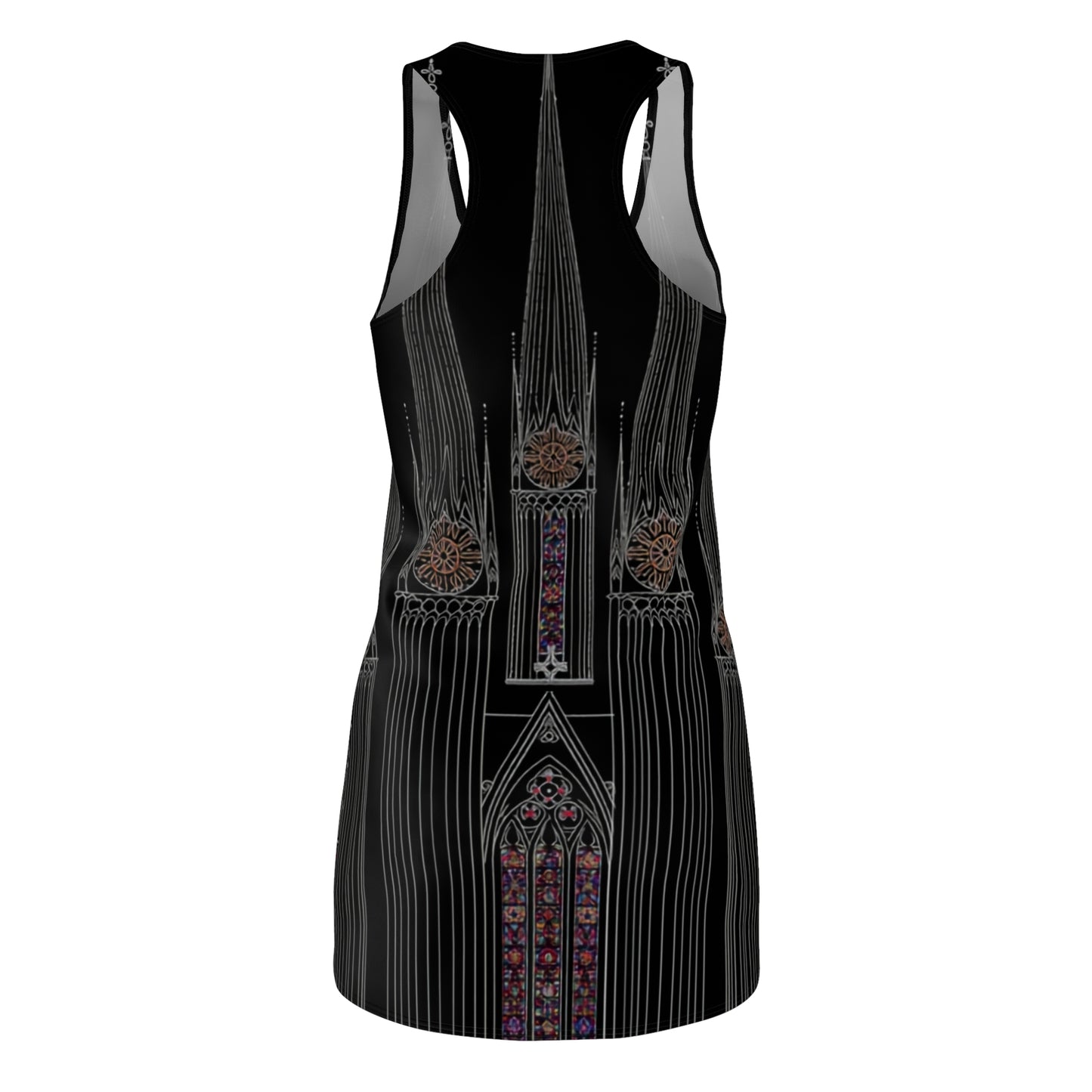 Gothic Cathedral Racerback Dress — Stained Glass Black AOP