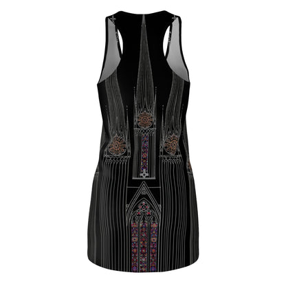 Gothic Cathedral Racerback Dress — Stained Glass Black AOP