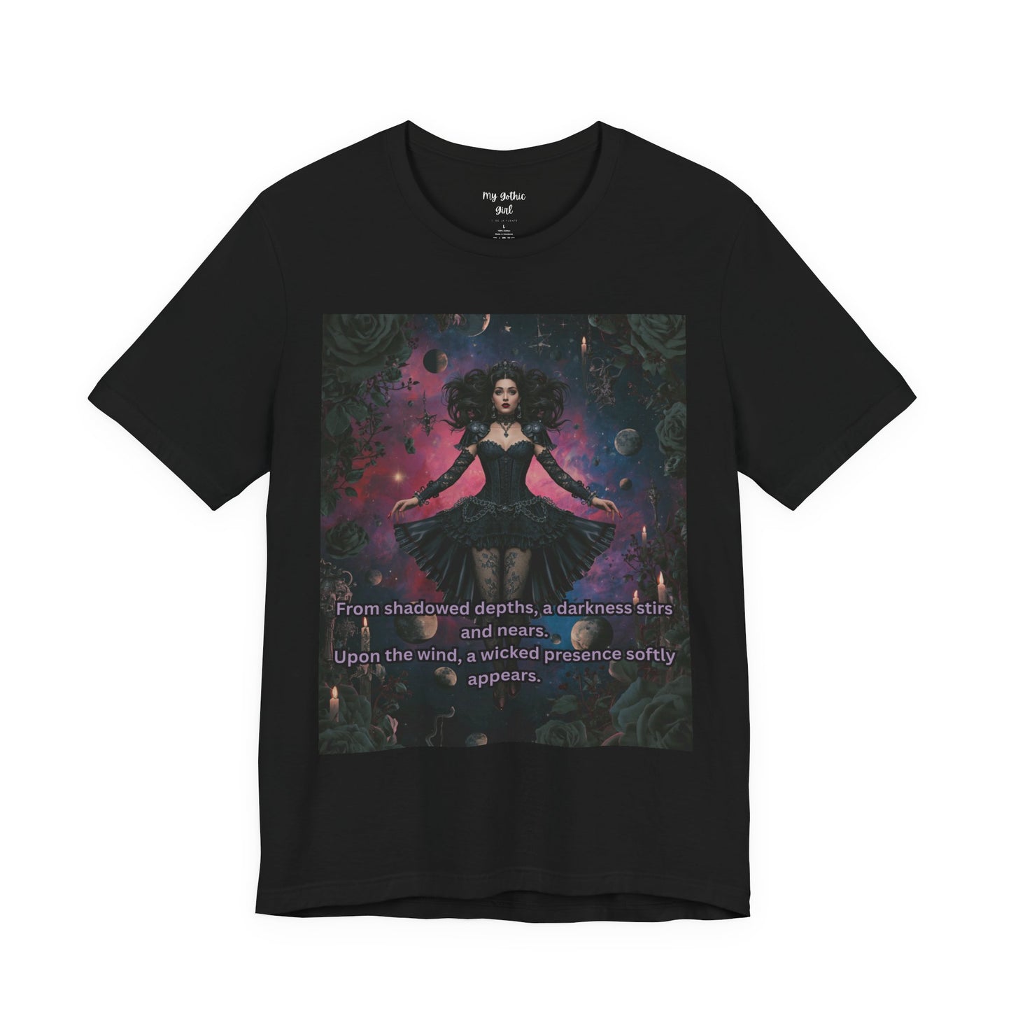 Gothic Sorceress Tee — "From shadowed depths..." Dark Fantasy Graphic T-Shirt