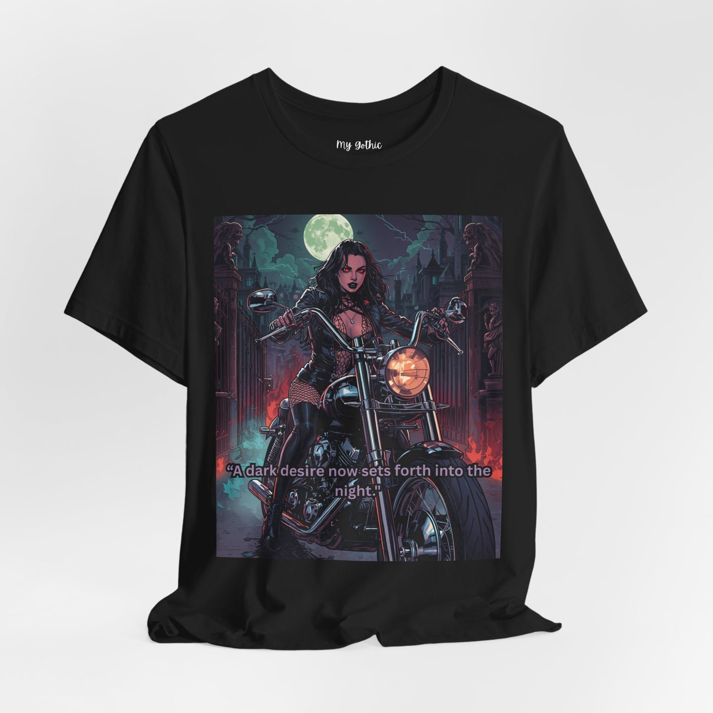 Dark Rider Motorcycle T-Shirt — "A dark desire now sets forth into the night" Gothic Tee