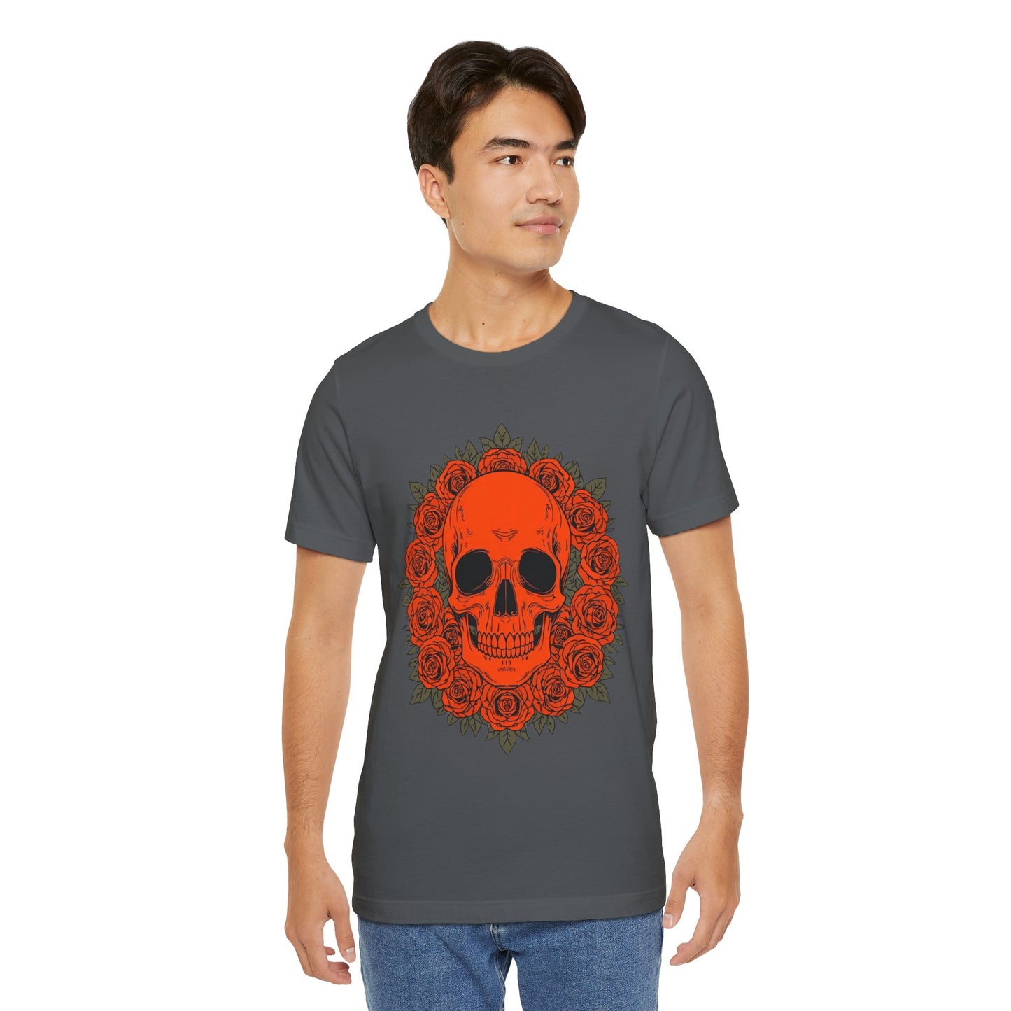 "ORANGE SKULL & ROSES"  Gothic Graphic T-Shirt – Alt Aesthetic Poetic Goth Streetwear