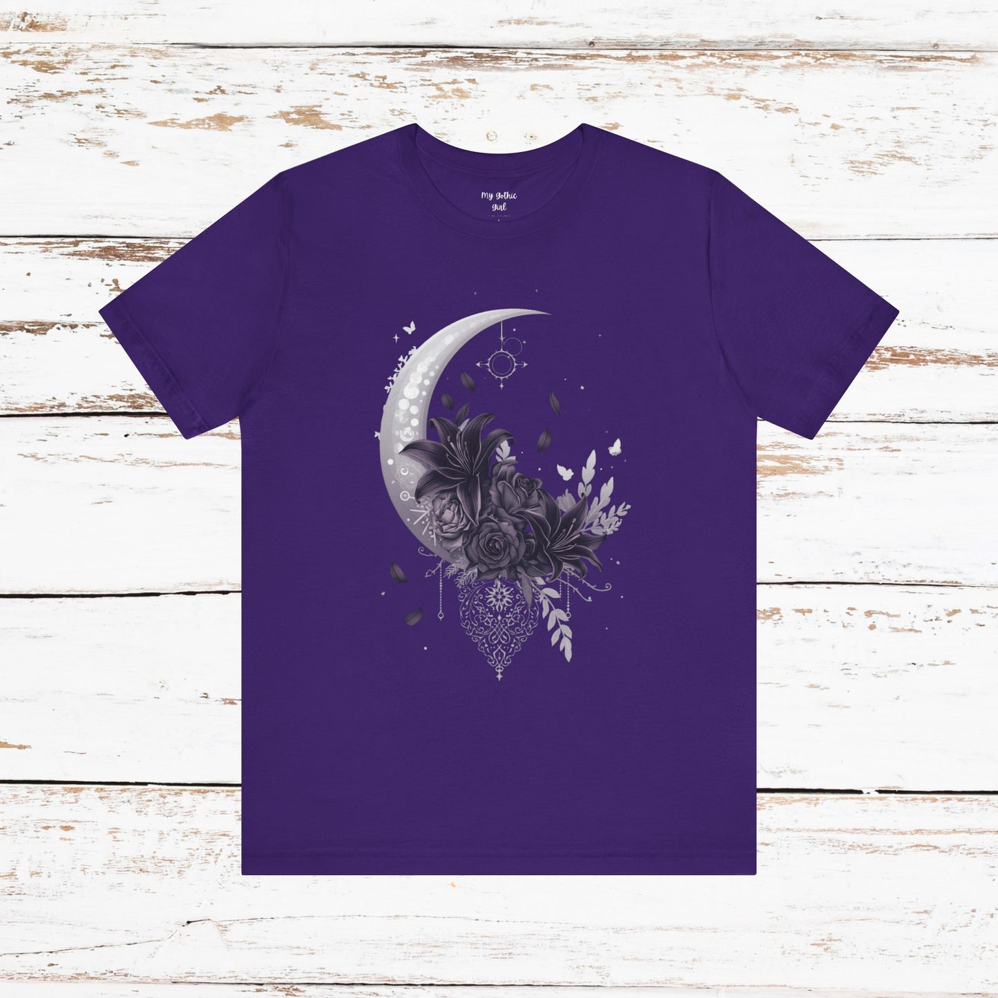 “Moonlit Bouquet & Sacred Soft Goth Symbol” Moonlit Bouquet Unisex Tee - Soft Goth Symbol Floral Design