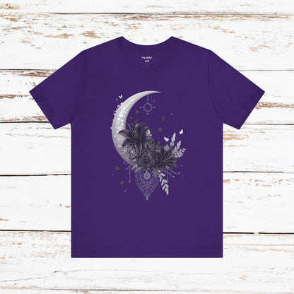 “Moonlit Bouquet & Sacred Soft Goth Symbol” Moonlit Bouquet Unisex Tee - Soft Goth Symbol Floral Design