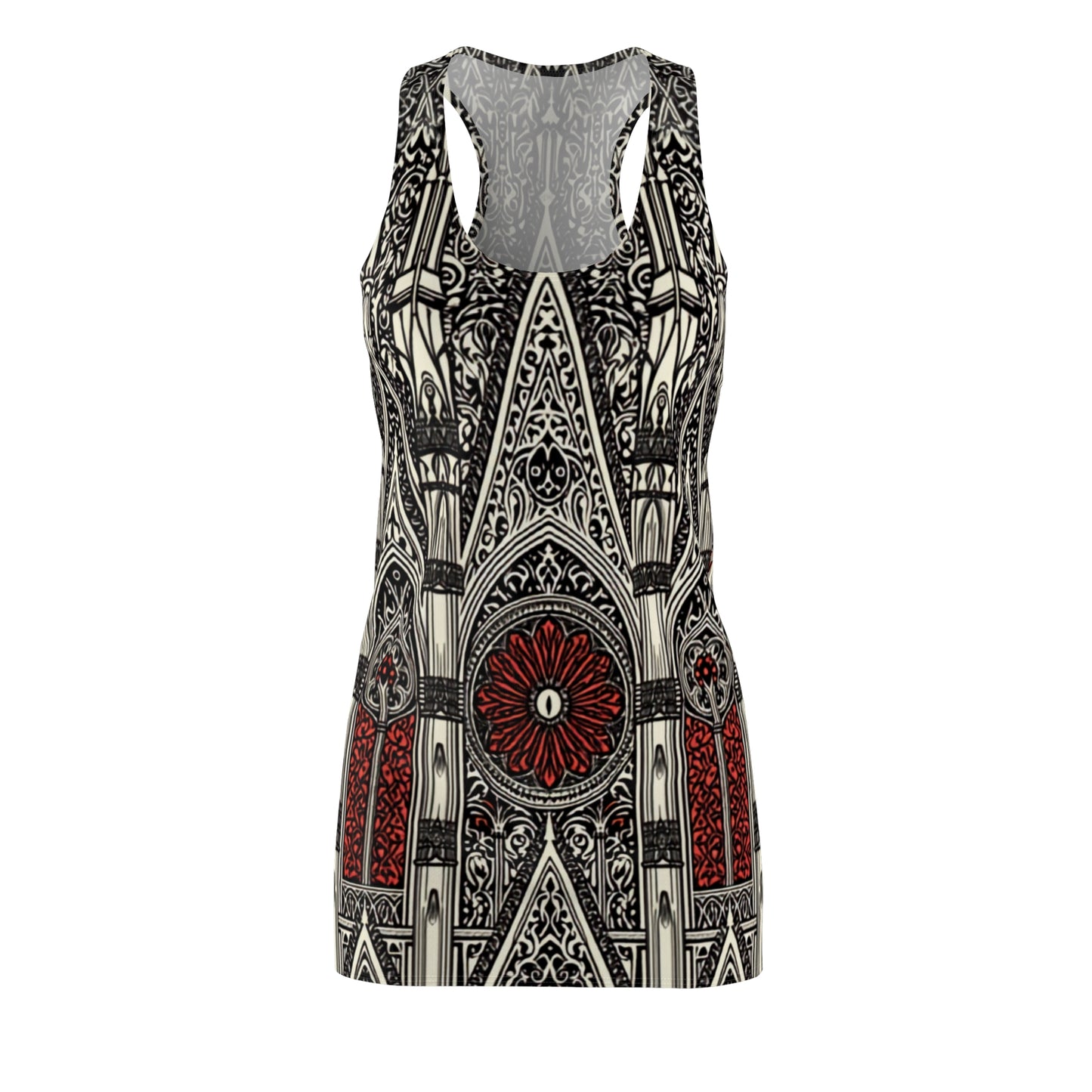 Gothic Stained-Glass Racerback Dress — Red Rose Cathedral Print