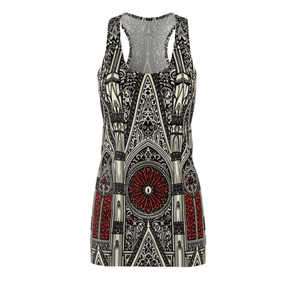 Gothic Stained-Glass Racerback Dress — Red Rose Cathedral Print