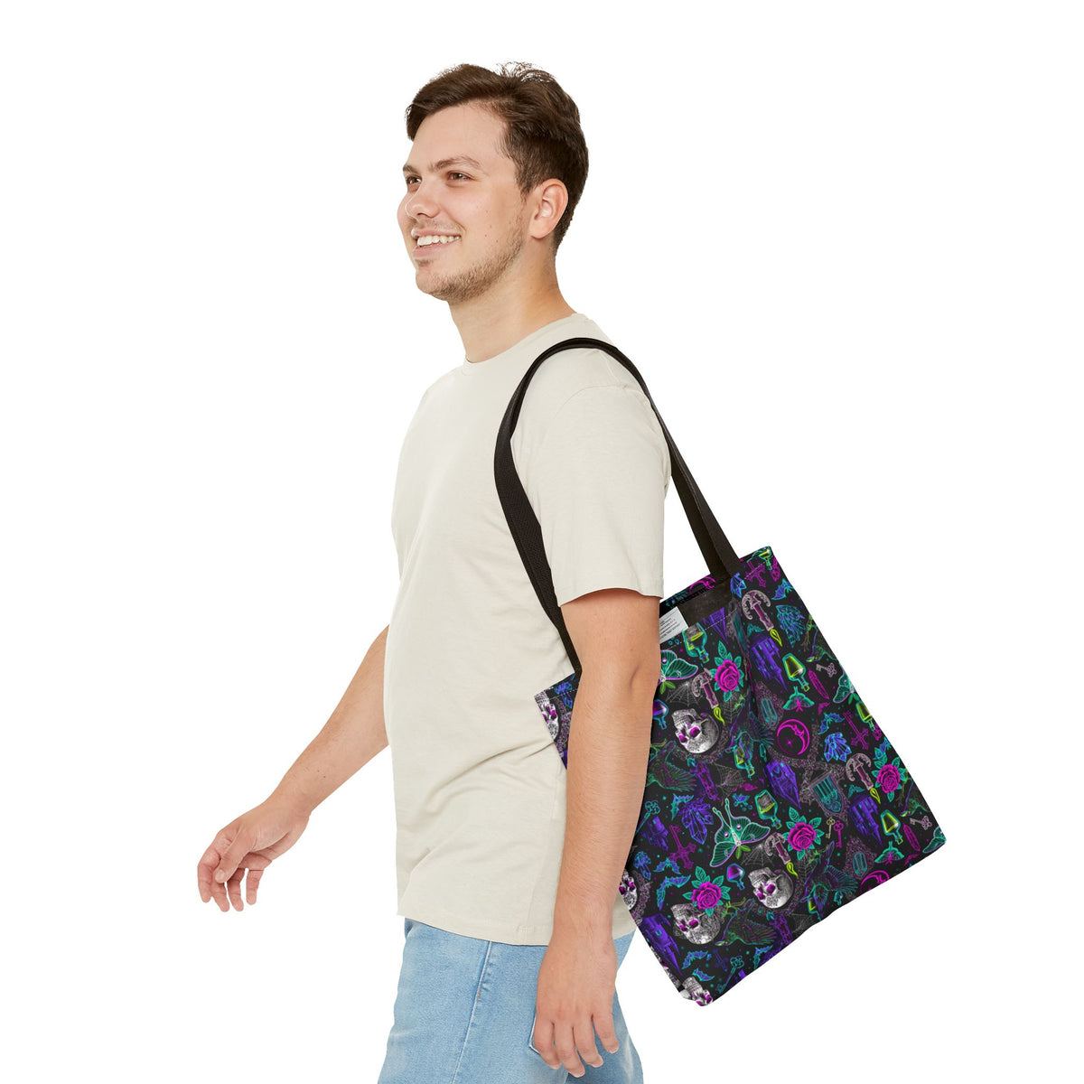 Neon Gothic Skulls & Ravens Tote Bag