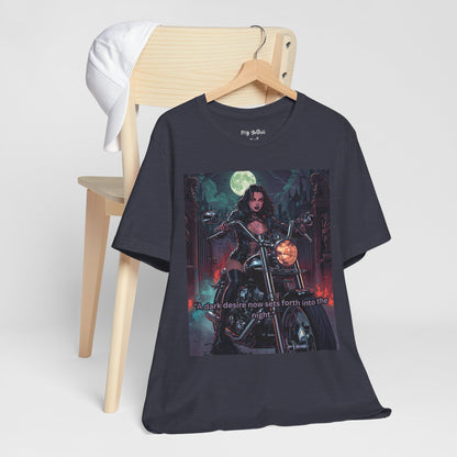 Dark Rider Motorcycle T-Shirt — "A dark desire now sets forth into the night" Gothic Tee