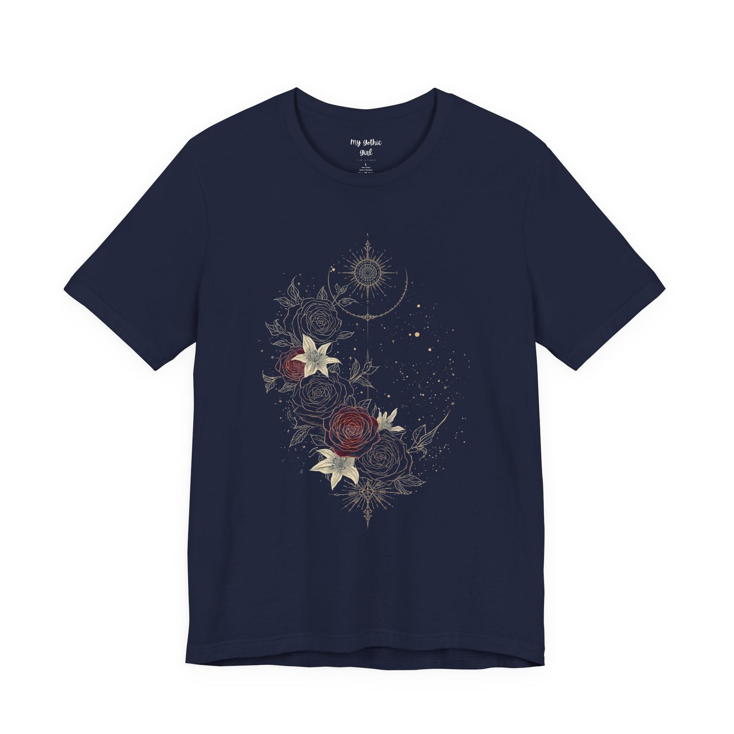 “Dark Floral Moon & Ornamental Geometry” T-Shirt Dark Floral Moon Ornamental Geometry Unisex Jersey Short Sleeve Tee