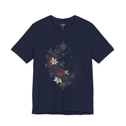 “Dark Floral Moon & Ornamental Geometry” T-Shirt Dark Floral Moon Ornamental Geometry Unisex Jersey Short Sleeve Tee