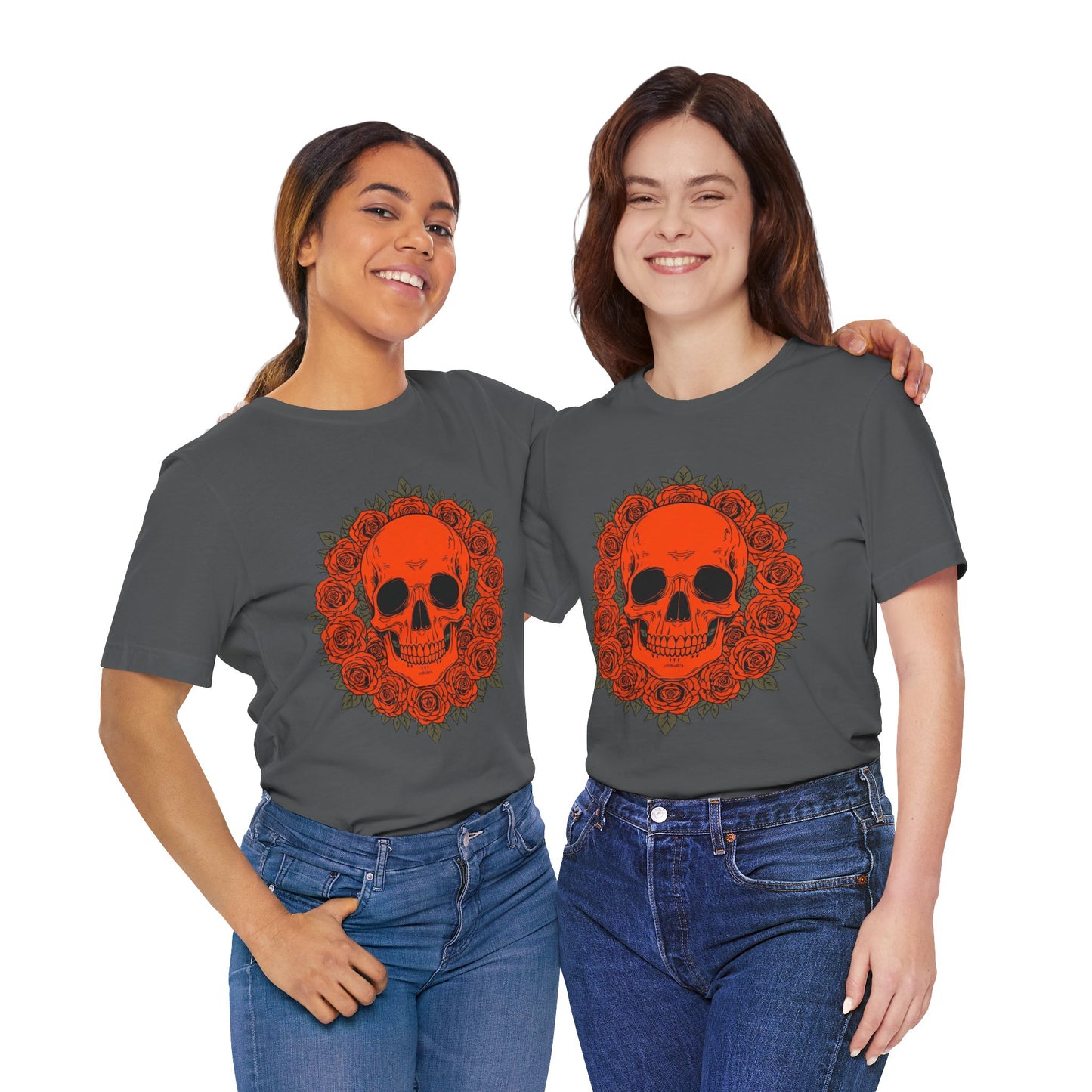 "ORANGE SKULL & ROSES"  Gothic Graphic T-Shirt – Alt Aesthetic Poetic Goth Streetwear