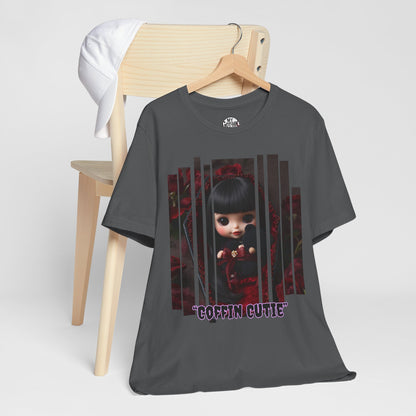 “Coffin Cutie” — cute Gothic doll peeking out from a small coffin Graphic T-Shirt – Alt Aesthetic Poetic Goth Street-wear