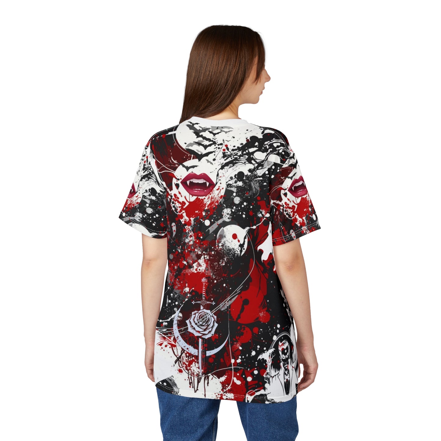 Kiss of the Vampire Gothic Graphic T-Shirt – Dark Romance All Over Print Vampire Shirt | My Gothic Girl