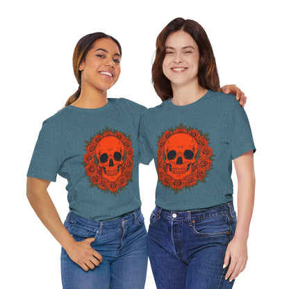 "ORANGE SKULL & ROSES"  Gothic Graphic T-Shirt – Alt Aesthetic Poetic Goth Streetwear