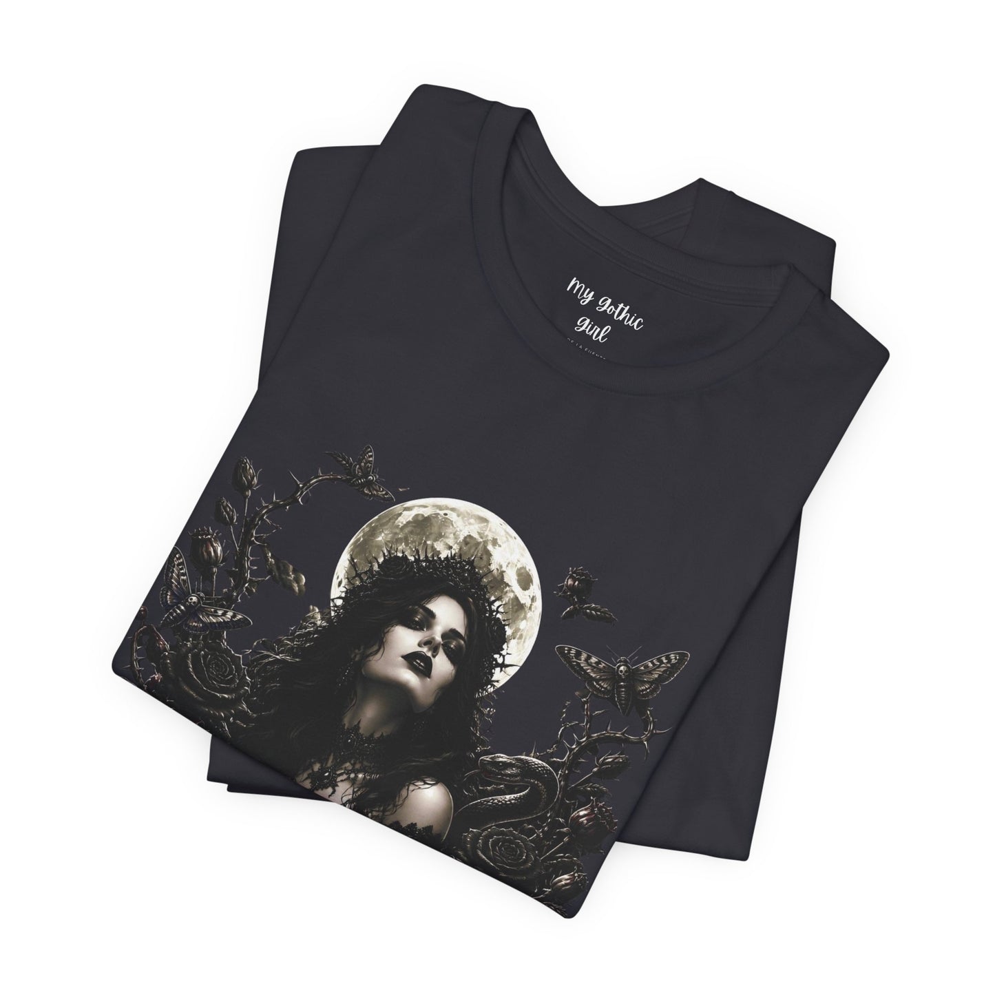 Gothic Moon Goddess Tee – Dark Floral Occult Graphic T-Shirt