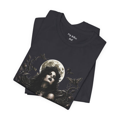 Gothic Moon Goddess Tee – Dark Floral Occult Graphic T-Shirt
