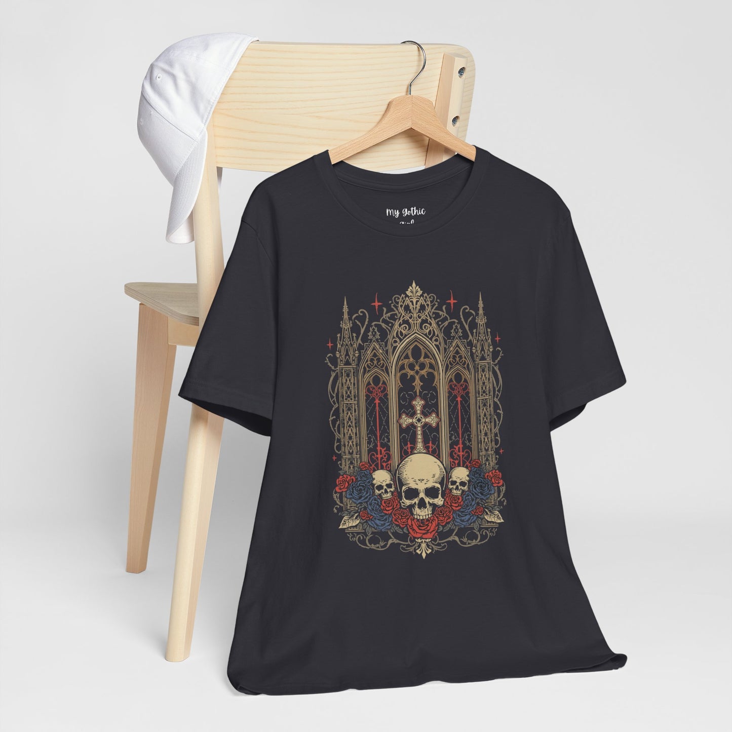 Gothic Cathedral Skull Tee — Dark Floral Skull T-Shirt