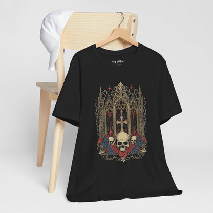 Gothic Cathedral Skull Tee — Dark Floral Skull T-Shirt