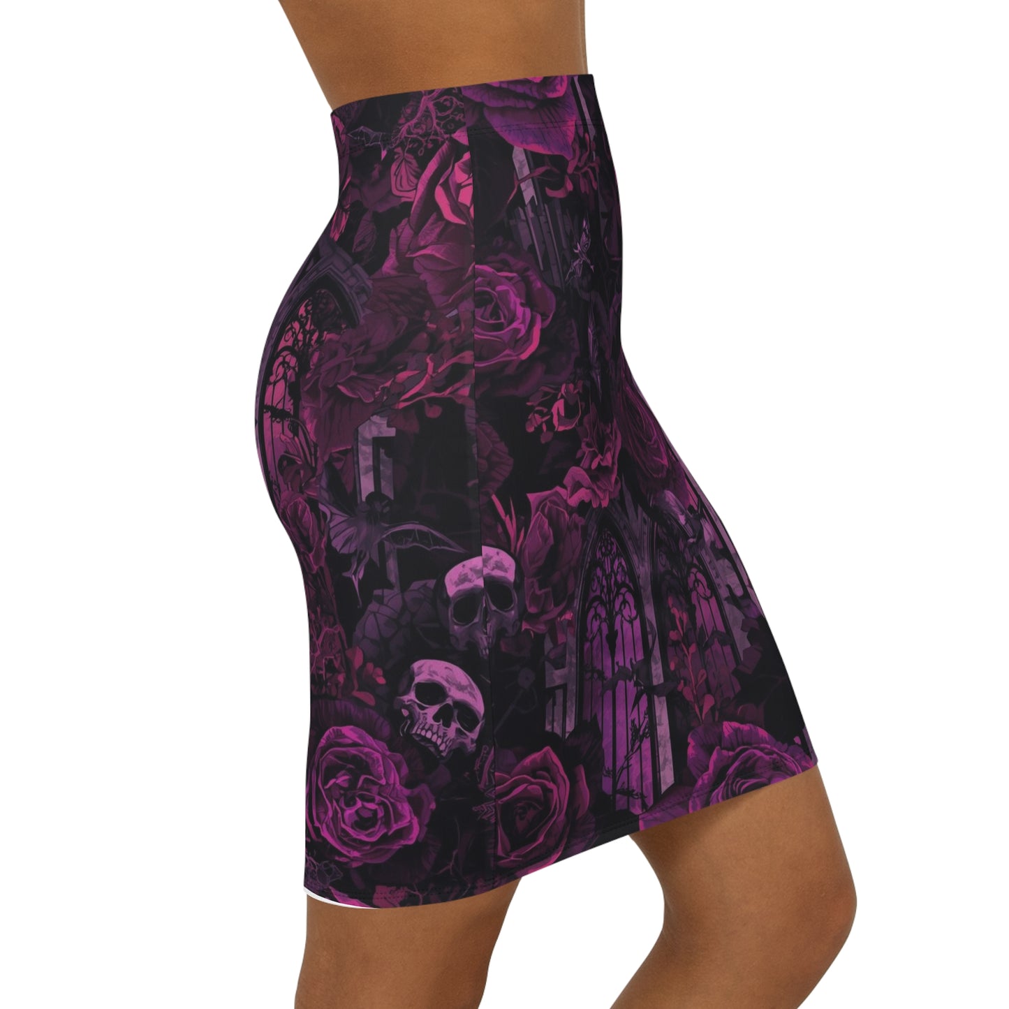 Gothic Rose Pencil Skirt — Purple Victorian Window Floral Print