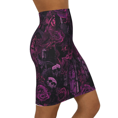 Gothic Rose Pencil Skirt — Purple Victorian Window Floral Print