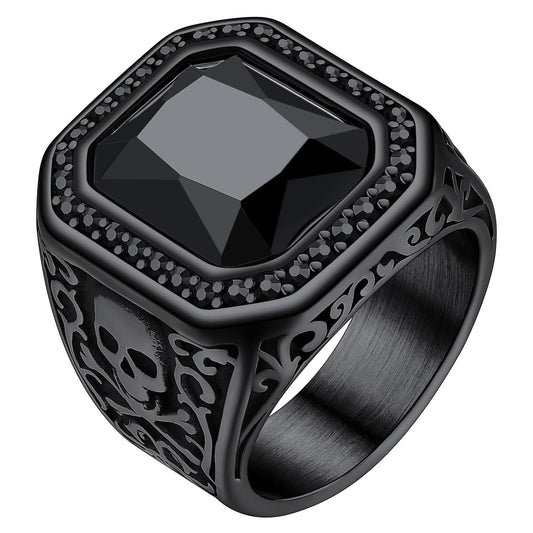 Mens Black Onyx Ring Band Signet Punk Rings Thumb Vintage Skull Cool Gothic Punk Black Ring Gift for Halloween/Valentine Jewelry Size 13