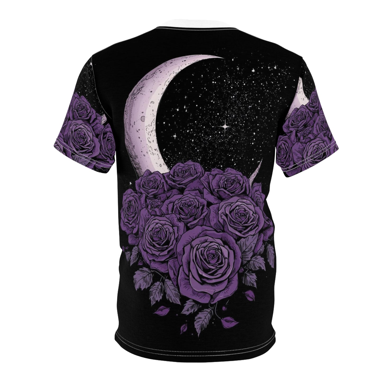 Purple Moon & Roses Tee — Gothic Floral Moonlight All-Over Print Shirt