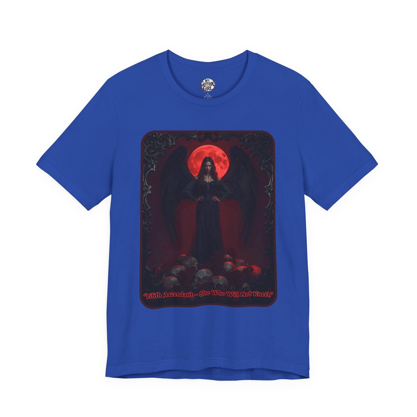 “Lilith Ascendant — She Who Will Not Kneel.” Graphic T-Shirt – Alt Aesthetic Poetic Goth Street-wear