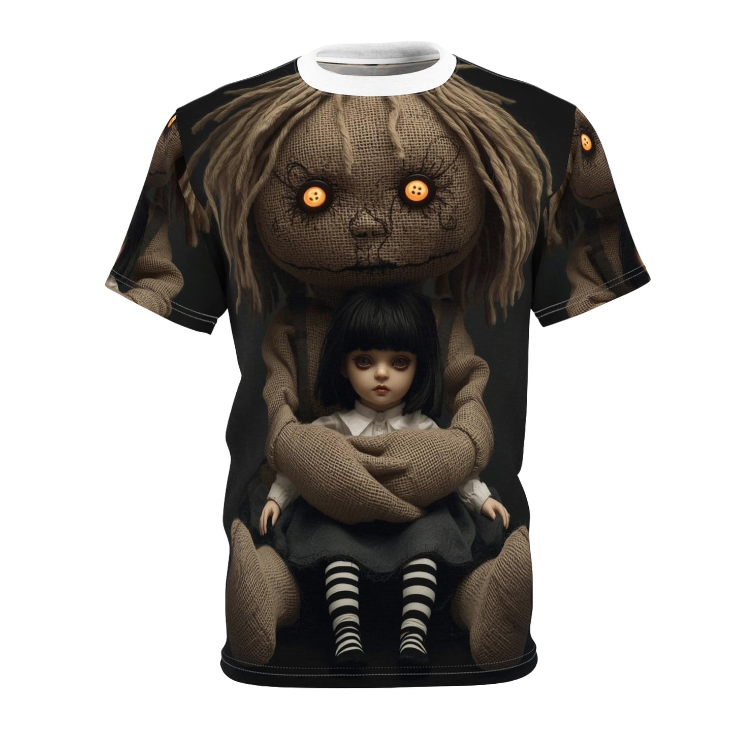 Gunny Sack Doll with Toy Gothic Doll | Horror All-Over Print T‑Shirt