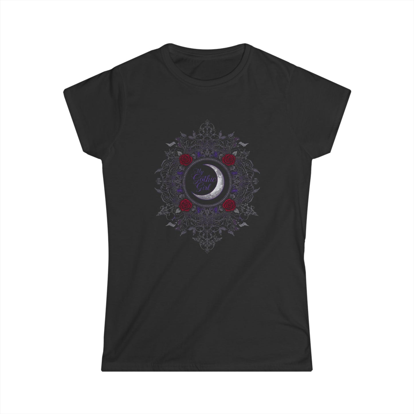Gothic Moon Lace & Roses Tee — "My Gothic Girl" Women's Graphic Shirt