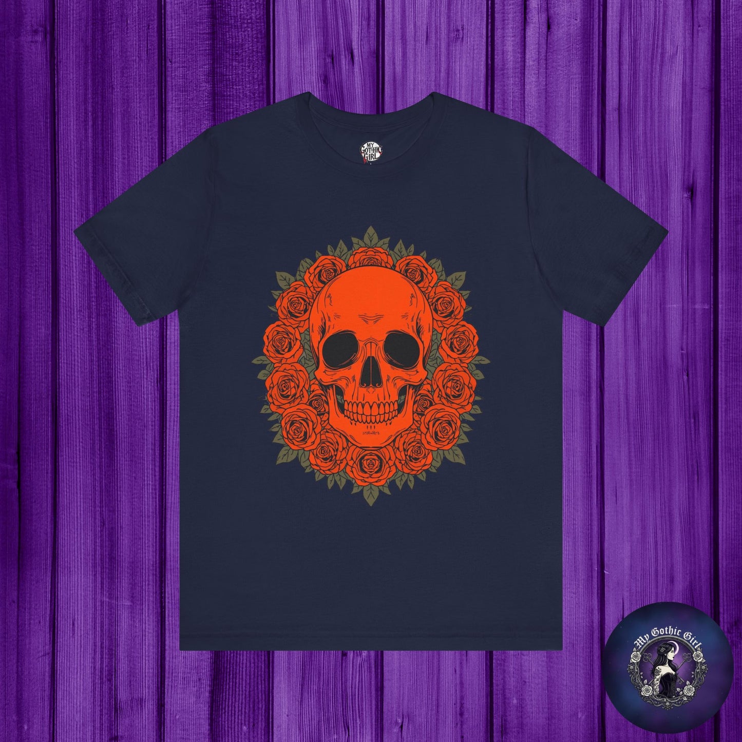 "ORANGE SKULL & ROSES"  Gothic Graphic T-Shirt – Alt Aesthetic Poetic Goth Streetwear