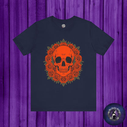 "ORANGE SKULL & ROSES"  Gothic Graphic T-Shirt – Alt Aesthetic Poetic Goth Streetwear