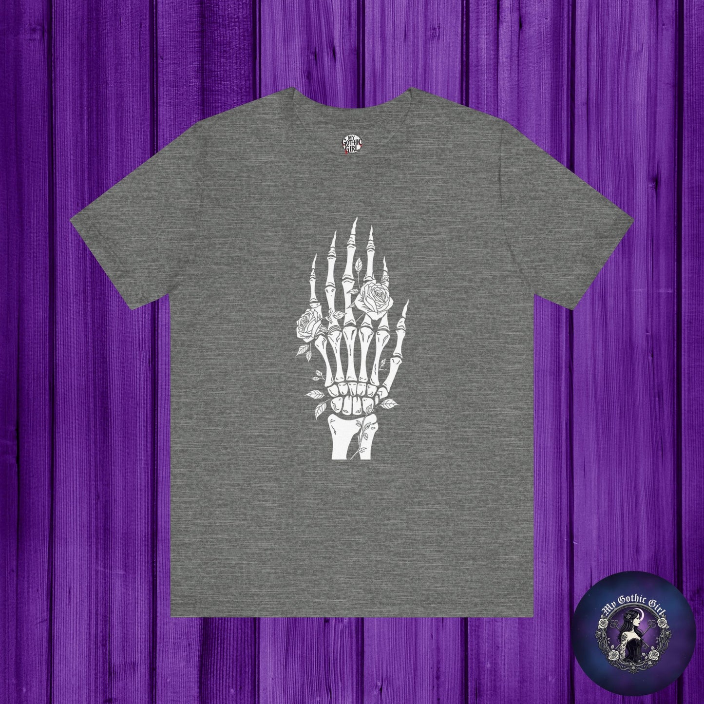 White Roses and Skeleton Hand  Gothic Graphic T-Shirt – Alt Aesthetic Poetic Goth Streetwear