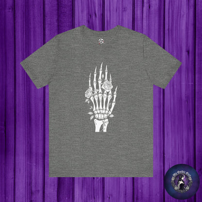 White Roses and Skeleton Hand  Gothic Graphic T-Shirt – Alt Aesthetic Poetic Goth Streetwear